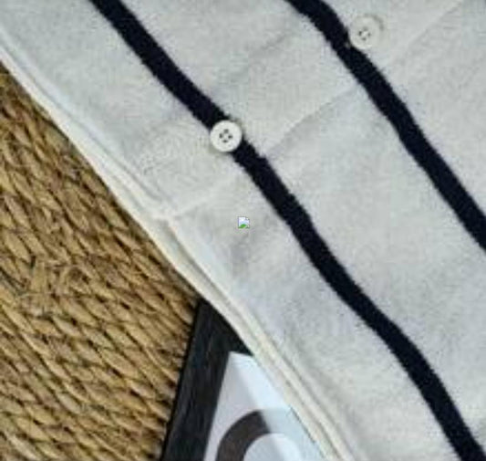 Women’s Knit Button Cardigan with Striped Short Sleeves