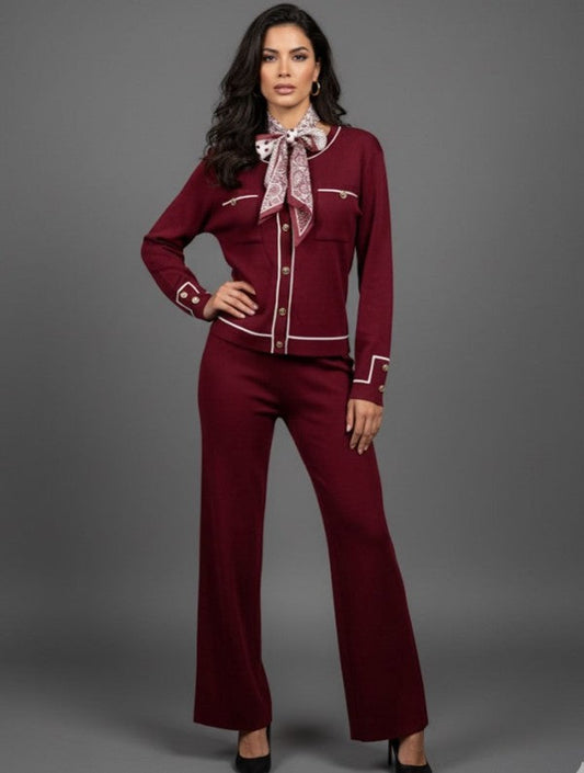 Knit Tailored Ensemble Cardigan & Wide Leg Pants