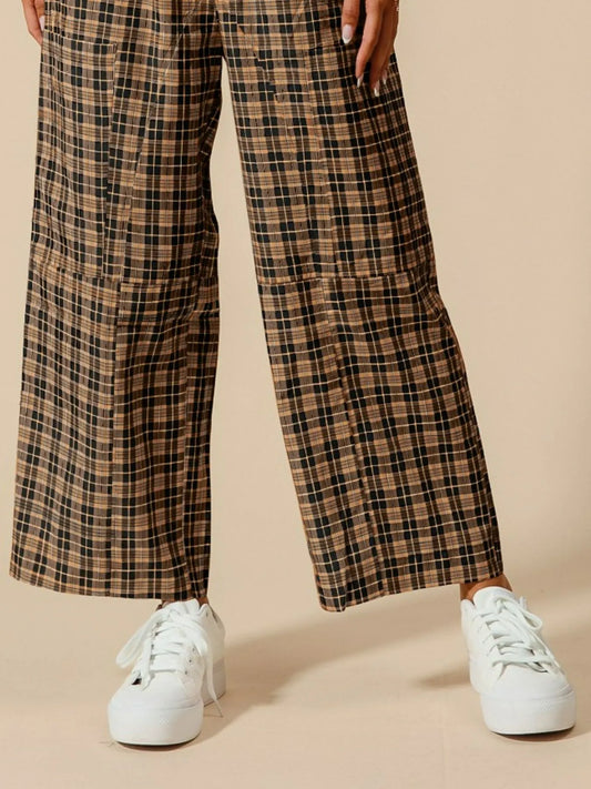 SO ME Check Plaid Wide Leg Pants with Big Patch Pockets