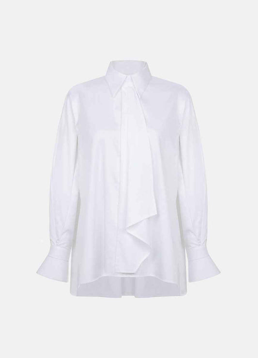 Quinta Tie Detail White Organic Cotton Shirt