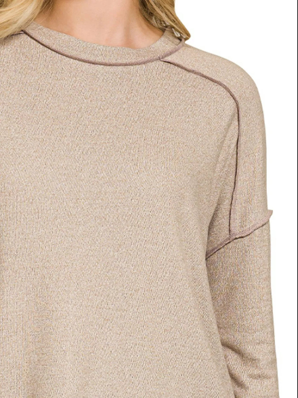 Zenana Full Size Melange Hacci Exposed Seam Hi-low Tee Plus Size