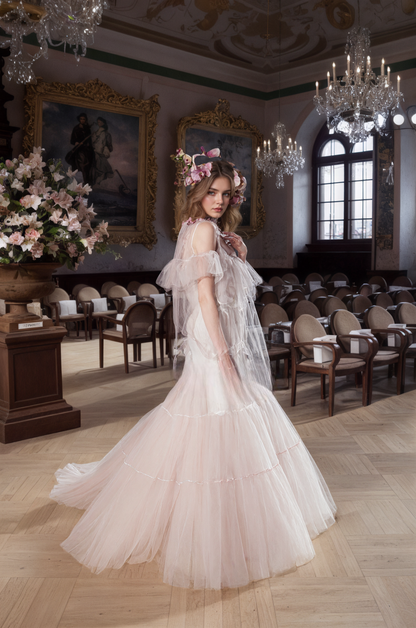 Luxury 3 colors Layered Tulle Sheer Robe Dress | Couture Ruffle Boudoir Robe Set