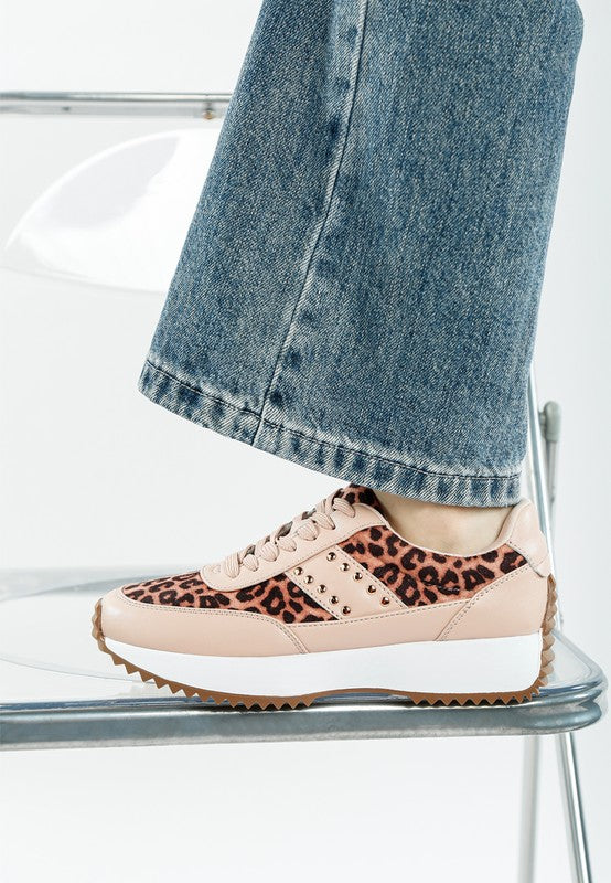 Lepark Real Leather Leopard Print Sneakers