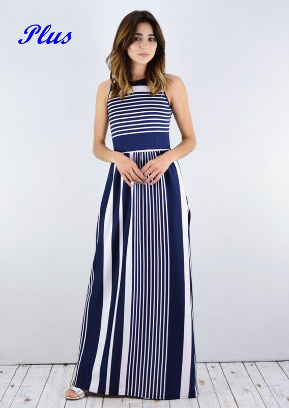 Plus Stripe Maxi Dress with Hidden Pocket