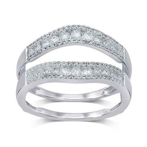 10K WHITE GOLD 0 .53CT DIAMOND RING GUARD LDS RDS MICRO PRONG