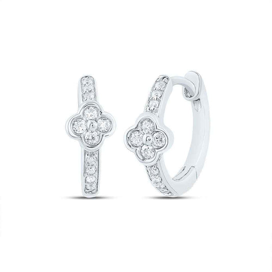 10K WHITE GOLD  1/10CTW-DIAMOND  GIFT CLOVER HOOP EARRING