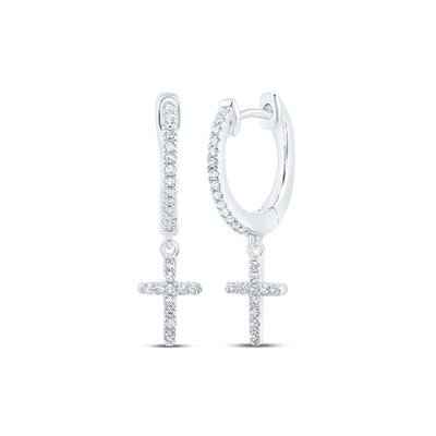 10k White Gold Round Diamond Cross Dangle Nicoles Dream Collection Earrings 1/6 Cttw