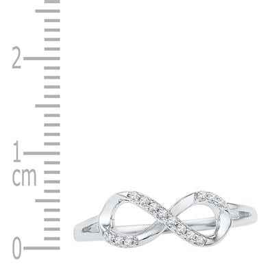 10k White Gold Round Diamond Infinity Fashion Ring 1/12 Cttw