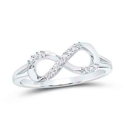 10k White Gold Round Diamond Infinity Fashion Ring 1/12 Cttw