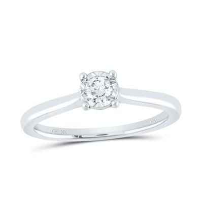 10k White Gold Round Diamond Solitaire Ring 1/6 Cttw
