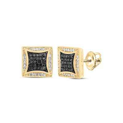 10k Yellow Gold Round Black Diamond Square Earrings 1/3 Cttw