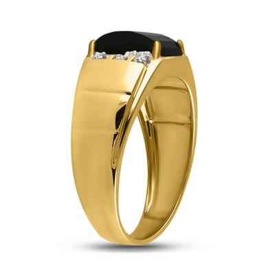 10k Yellow Gold Round Diamond Black Onyx Solitaire Ring .02 Cttw