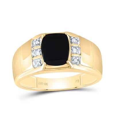 10k Yellow Gold Round Diamond Black Onyx Solitaire Ring .02 Cttw