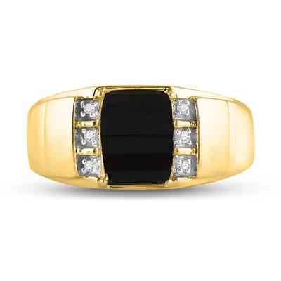 10k Yellow Gold Round Diamond Black Onyx Solitaire Ring .02 Cttw
