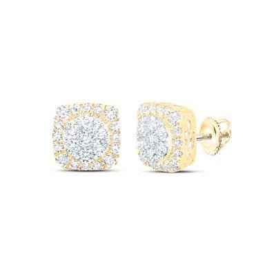 10k Yellow Gold Round Diamond Square Cluster Dream Collection Earrings 5/8 Cttw