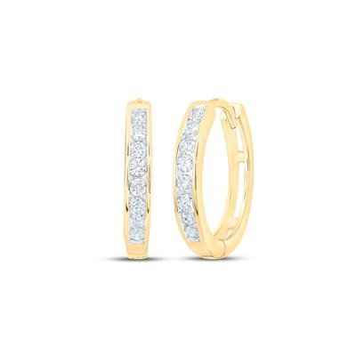 10k Yellow Gold Round Natural Diamond Hoop Earrings 1/4 Cttw