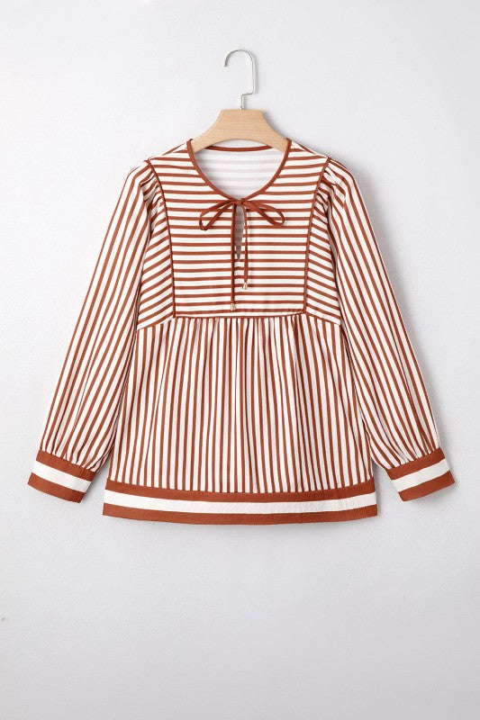 Stripe Long Sleeve Babydoll Blouse