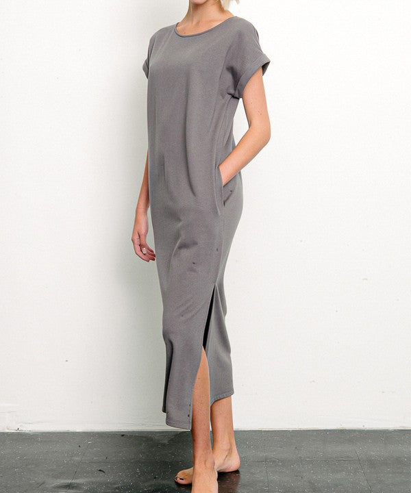 Fabina Brushed Organic Hemp Side Slit Maxi Dress