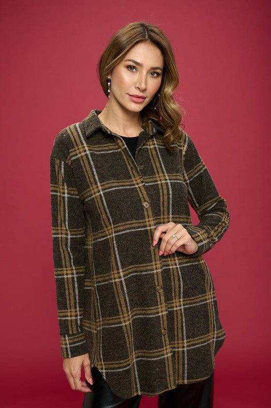 PLUS Plaid Print Flannel Top with Hi-Lo Hem