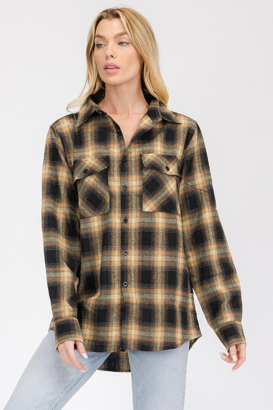 Full Plaid Checkered Flannel Long Sleeve Top