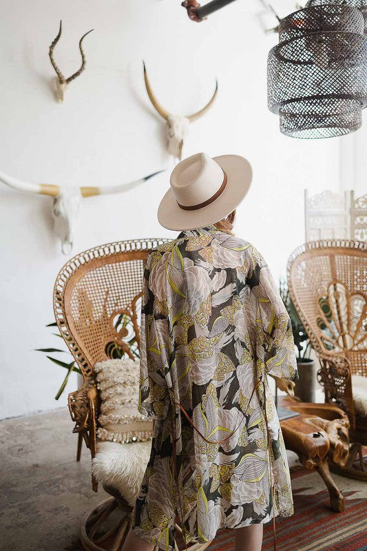 Leto Accessories |Ikebana Kimono W/ Suede Tie Belt