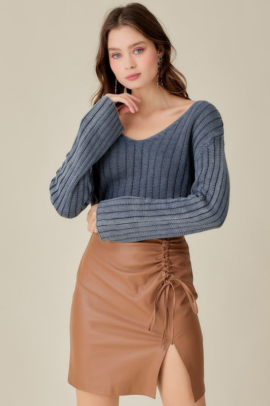 Mustard Seed V-Neck Washed Crop Sweater