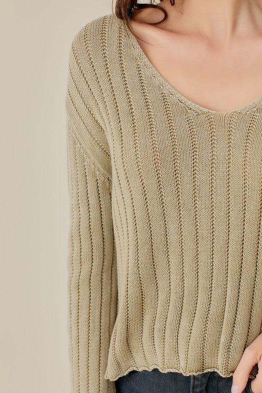 Mustard Seed V-Neck Washed Crop Sweater