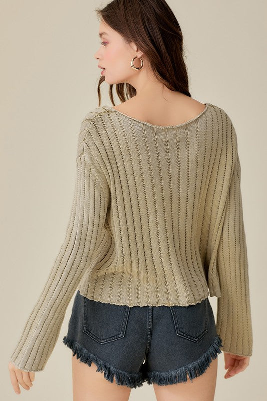 Mustard Seed V-Neck Washed Crop Sweater