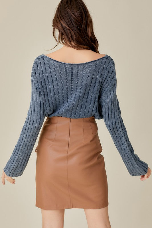 Mustard Seed V-Neck Washed Crop Sweater
