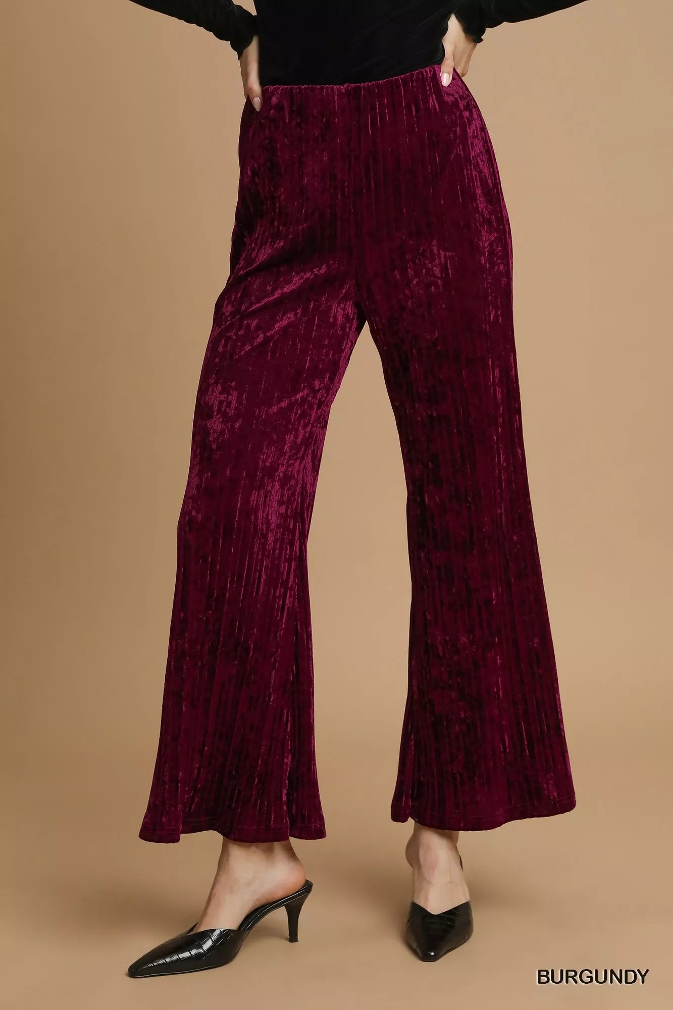 Umgee Velvet Pleated Wide Leg Pants