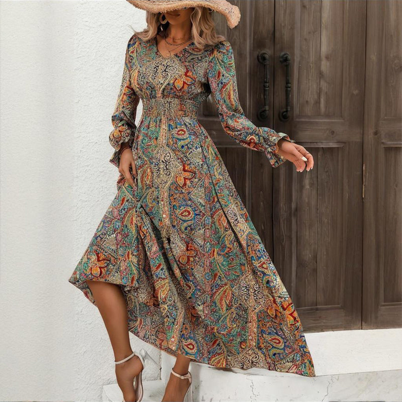 Retro Geometric Print Maxi Dress