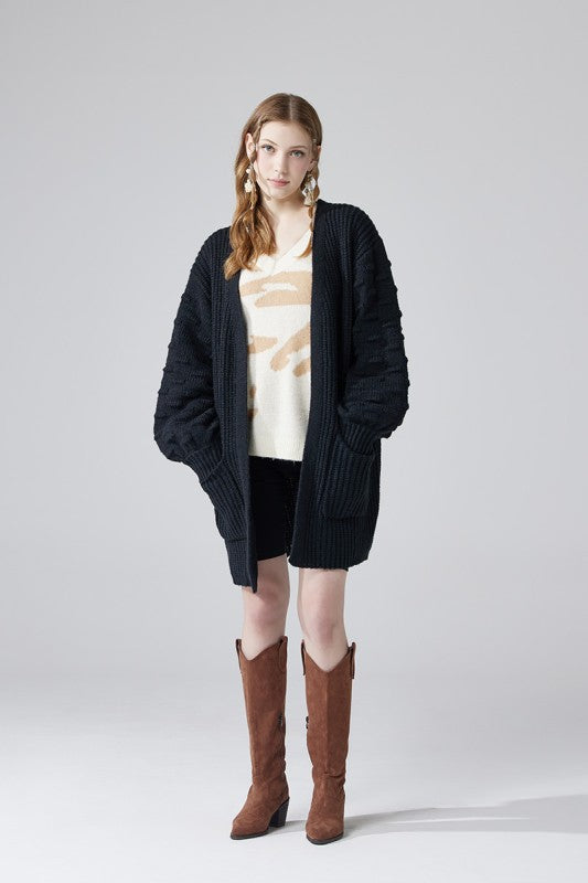 Plus Oversized Pompom Sleeve Cardigan