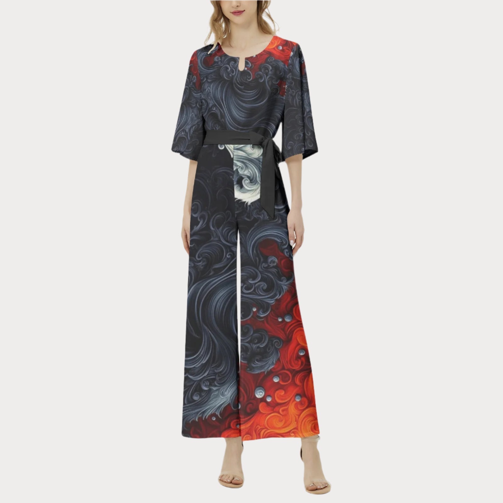 Mono de pierna ancha con cinturón y diseño dolman Fire and Ice de Brooklyn Republic™