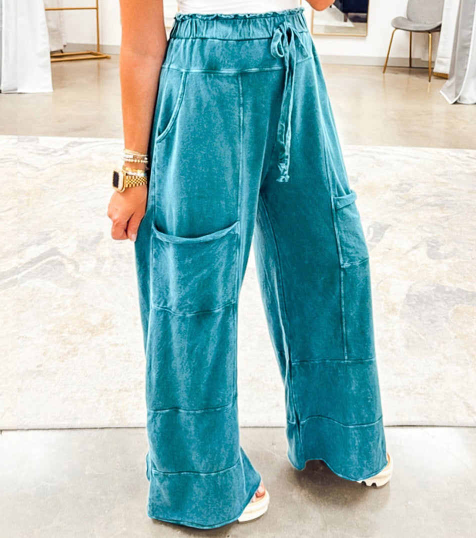 Wild Ginger  Mineral Wash Knot High Waist Raw Hem Pants