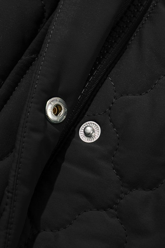 Floral Quilted Zip-Up Snap Button Vest