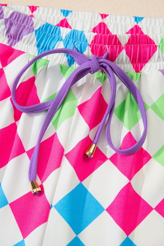 Checker Drawstring Elastic Waist Shorts