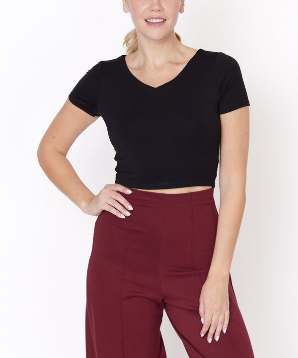 Fabina Bamboo Double Front V Neck Crop Top