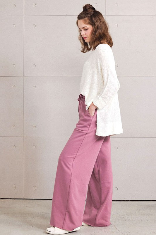 Plus Ruffle Wide Leg Fray Hem Sweatpants
