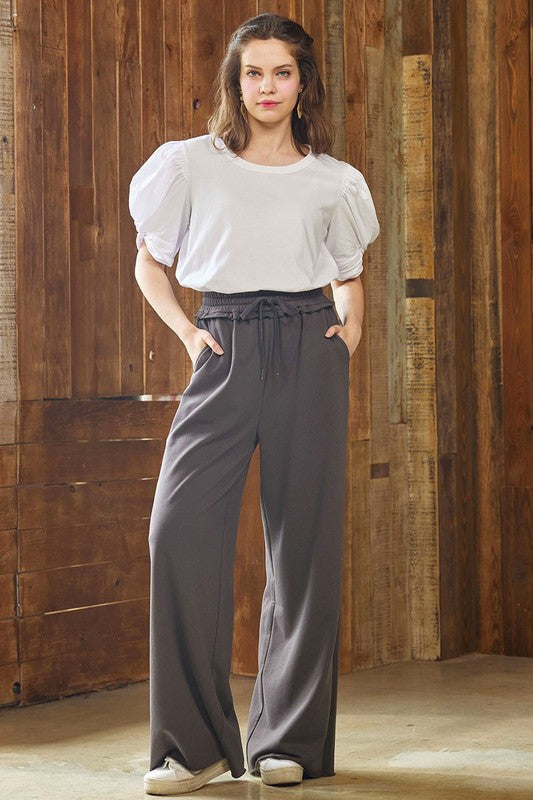 Plus Ruffle Wide Leg Fray Hem Sweatpants