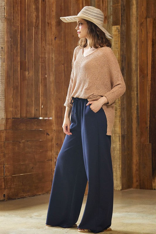 Plus Ruffle Wide Leg Fray Hem Sweatpants