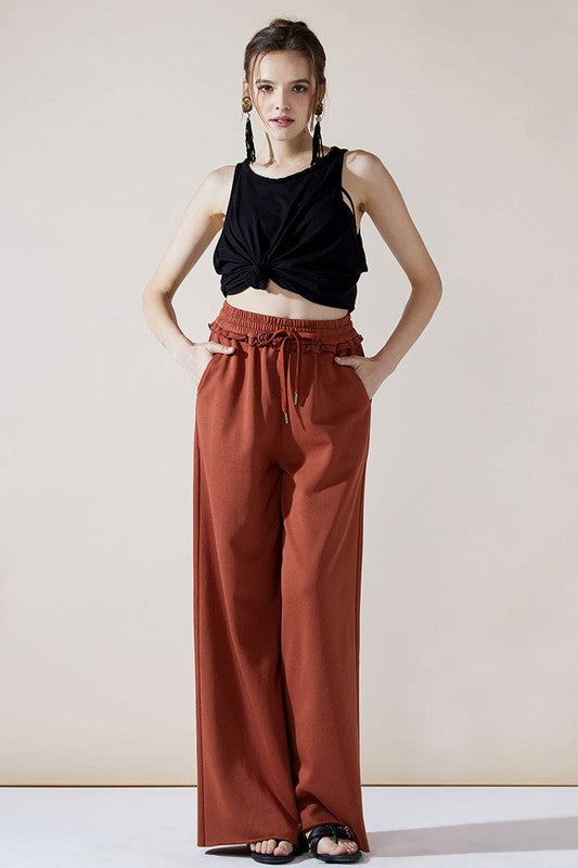 Plus Ruffle Wide Leg Fray Hem Sweatpants