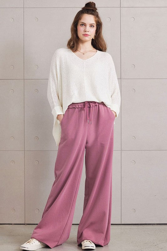 Plus Ruffle Wide Leg Fray Hem Sweatpants