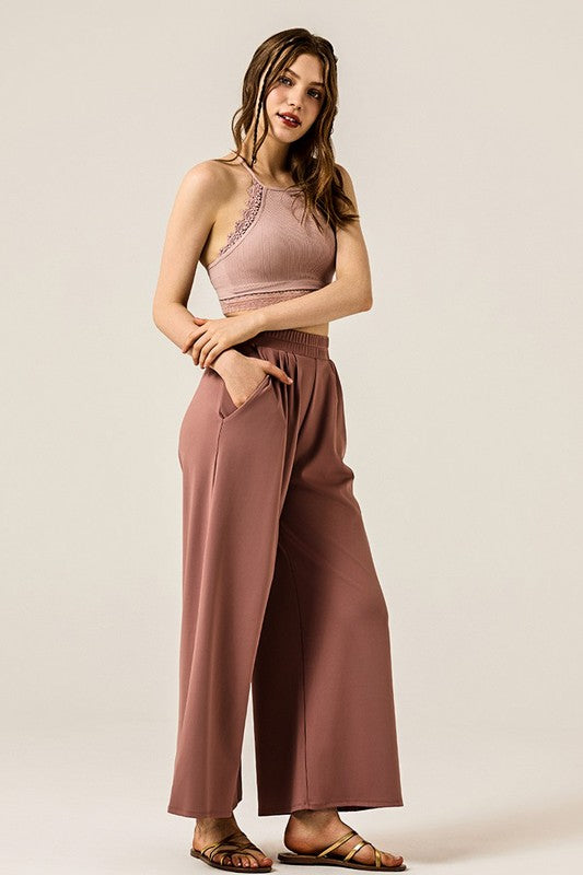 Plus Stretch Yoga Knit Wide Leg Palazzo Pants