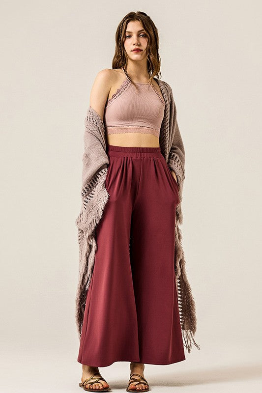 Plus Stretch Yoga Knit Wide Leg Palazzo Pants