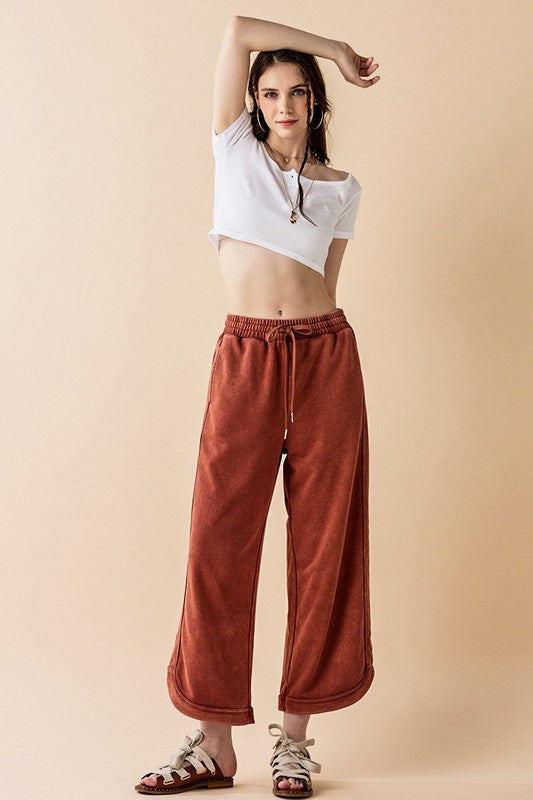 Plus Dolphin Tail Wide Leg Mineral Washed Pants
