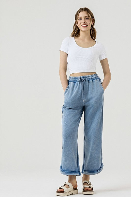 Plus Dolphin Tail Wide Leg Mineral Washed Pants