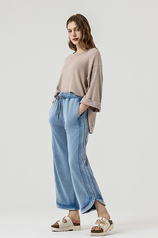 Plus Dolphin Tail Wide Leg Mineral Washed Pants