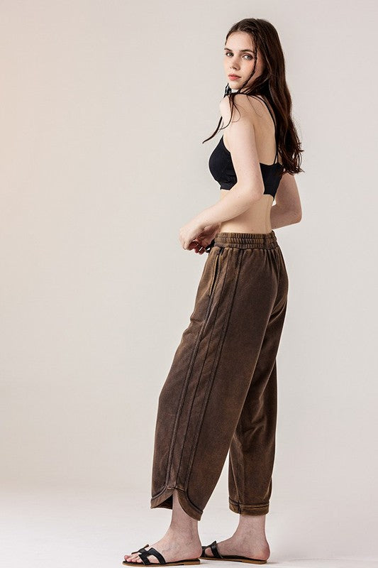 Plus Dolphin Tail Wide Leg Mineral Washed Pants