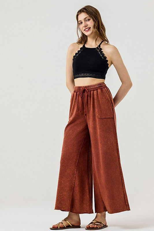 Plus Washed Raw-Edges Outline Pockets Pants