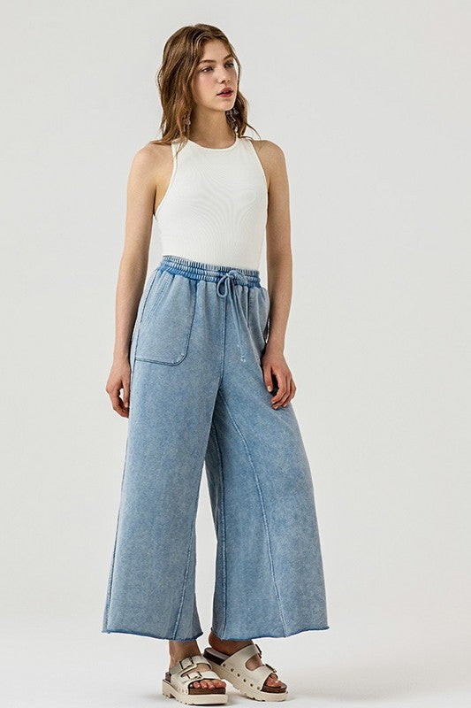 Plus Washed Raw-Edges Outline Pockets Pants